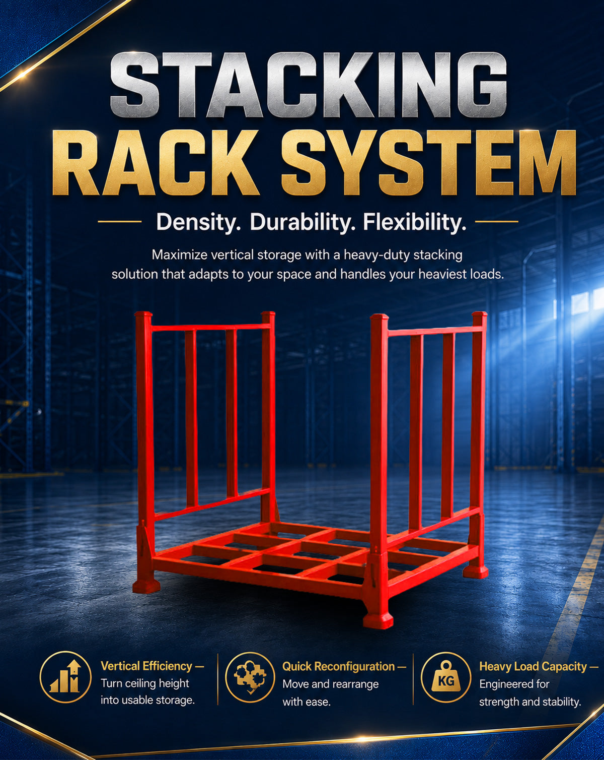 Systematic Durable Stackable Racking for Warehouse Parts Storage Powder Coated Heavy Duty Multi-tier Unit
