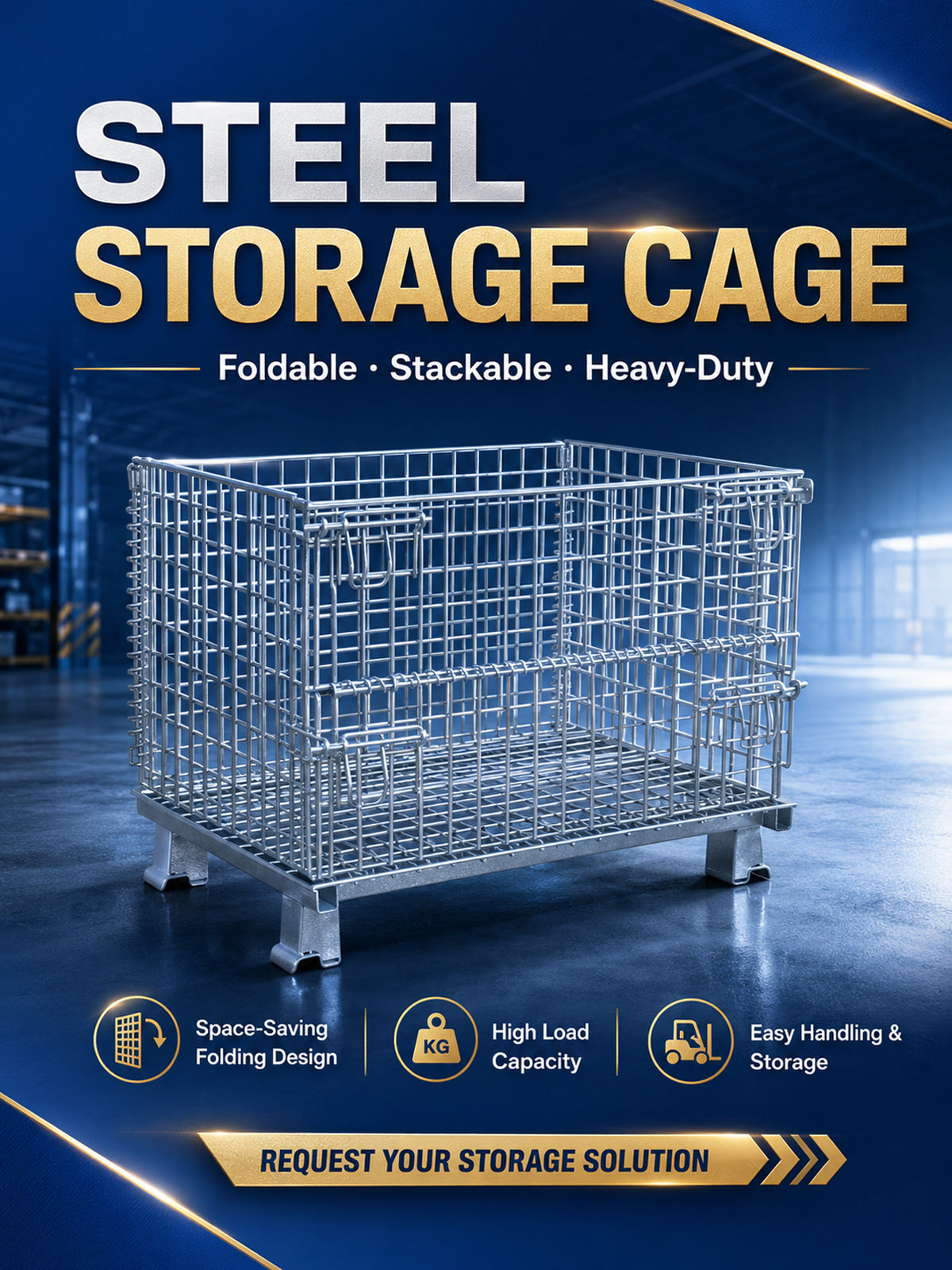 Streamlined 500kg Cage Storage Foldable Multi-purpose for Systematic Warehouse Logistics Solution Spec