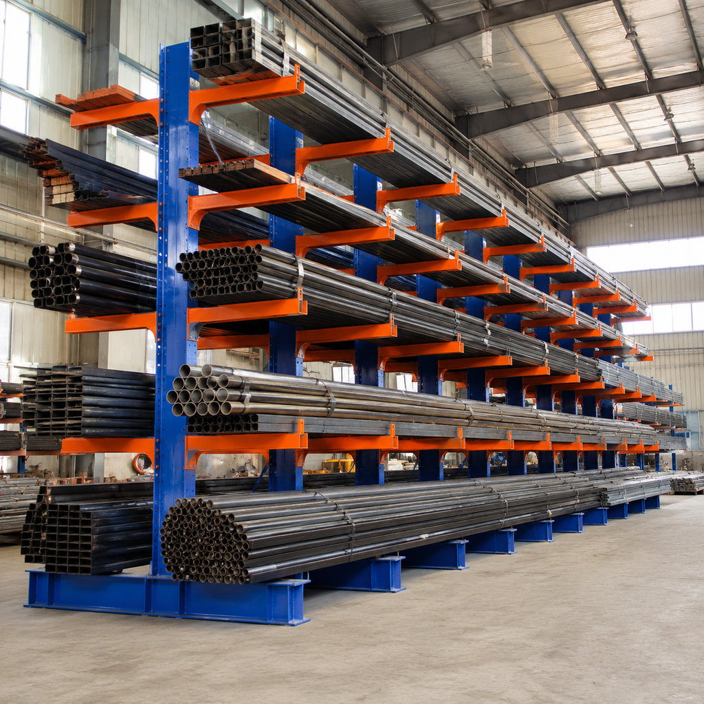 Custom Cantilever Racking System Single-Sided Heavy Duty for Long Pipe Storage and Timber Distribution