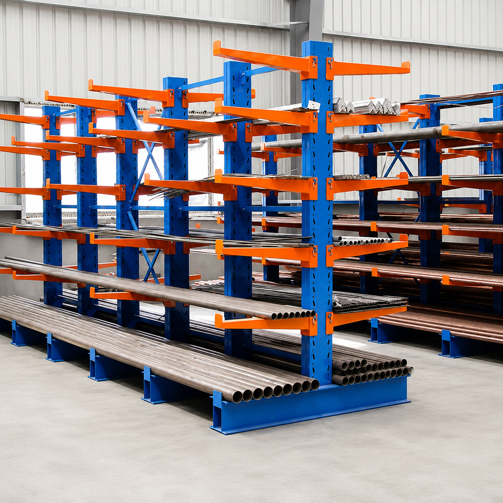 Heavy Duty Cantilever Racking System Single-Sided H-Beam Base for Industrial Timber and Pipe Storage Hub