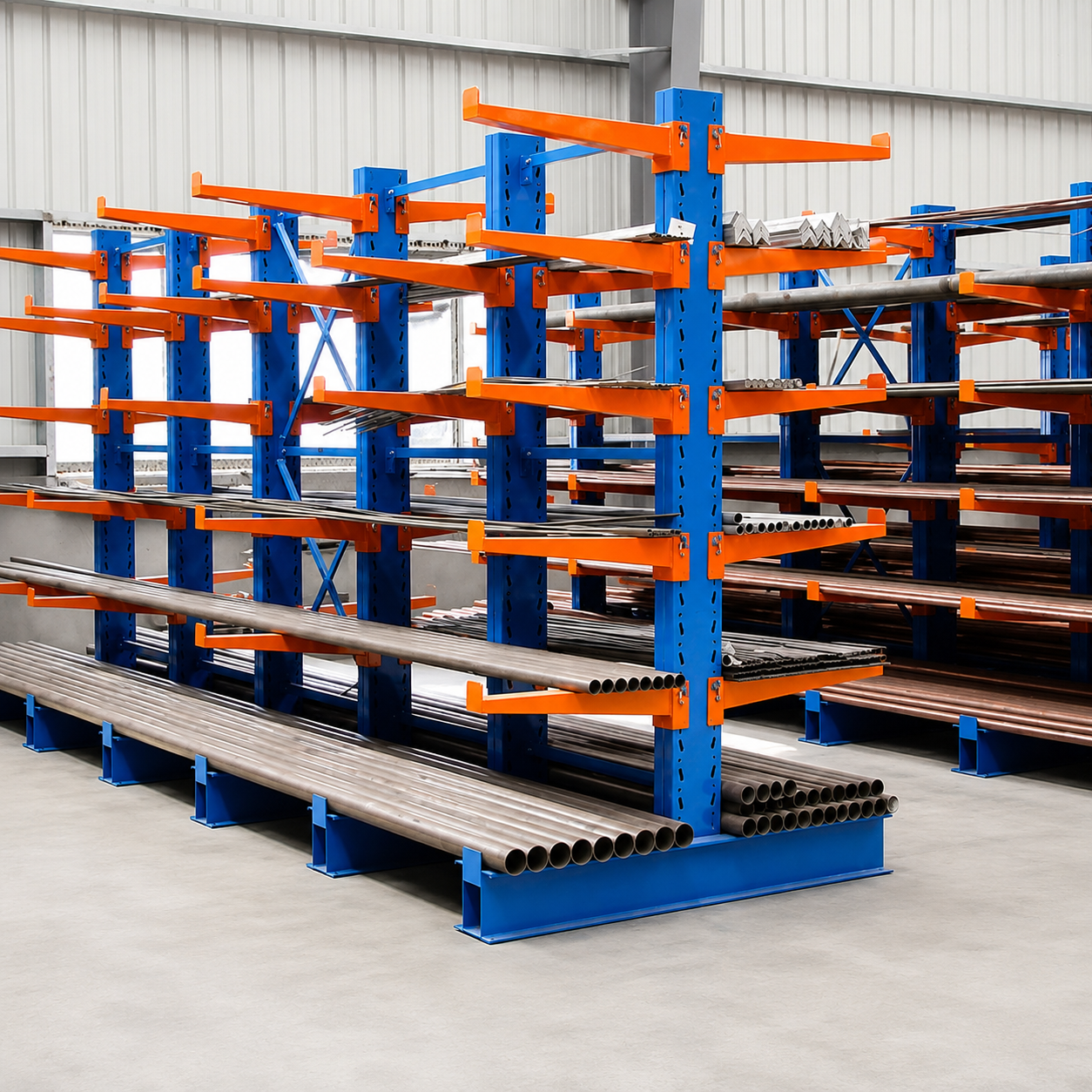 Heavy Duty Cantilever Racking System Single-Sided H-Beam Base for Industrial Timber and Pipe Storage Hub
