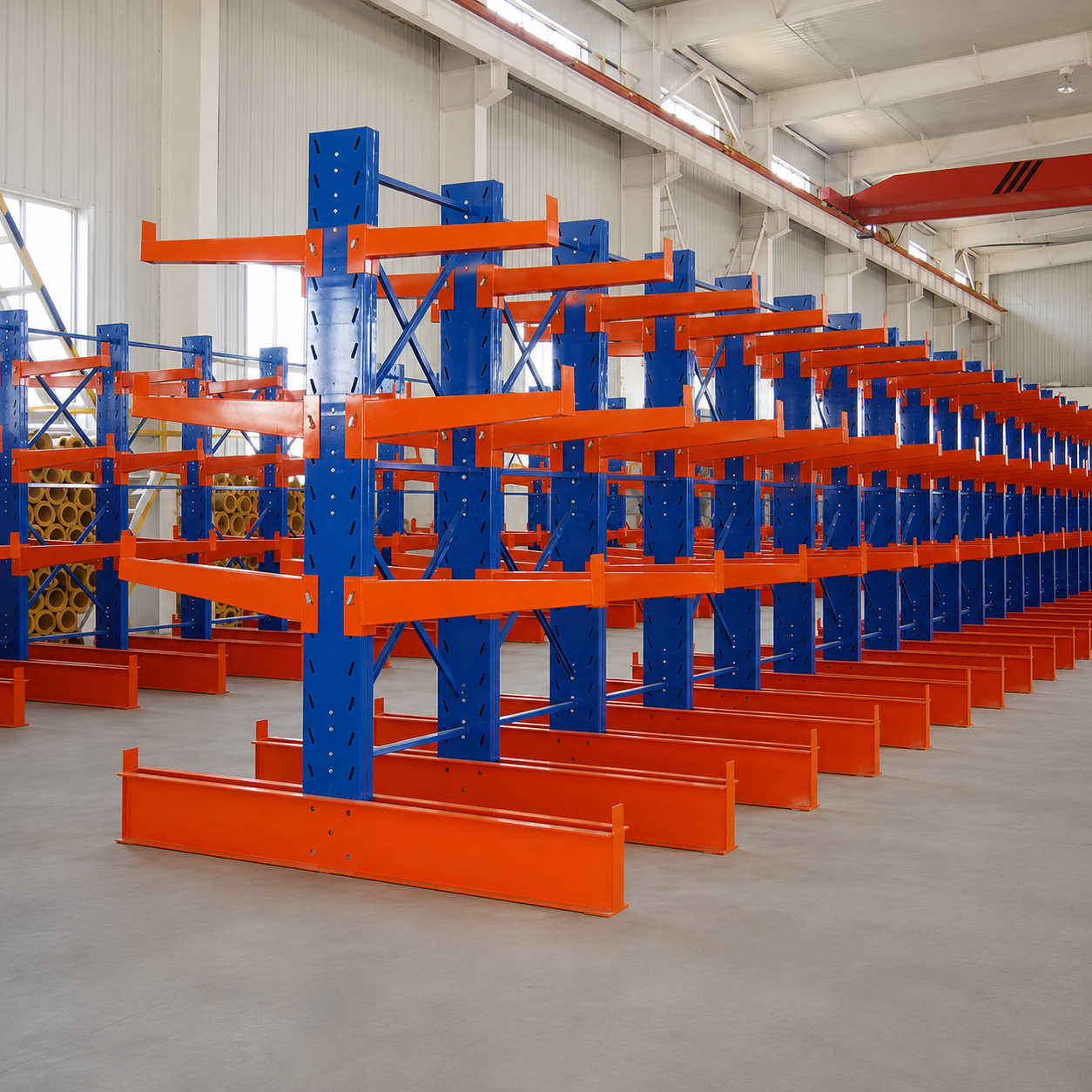 Heavy Duty Cantilever Racking System Single-Sided H-Beam Base for Industrial Timber and Pipe Storage Hub