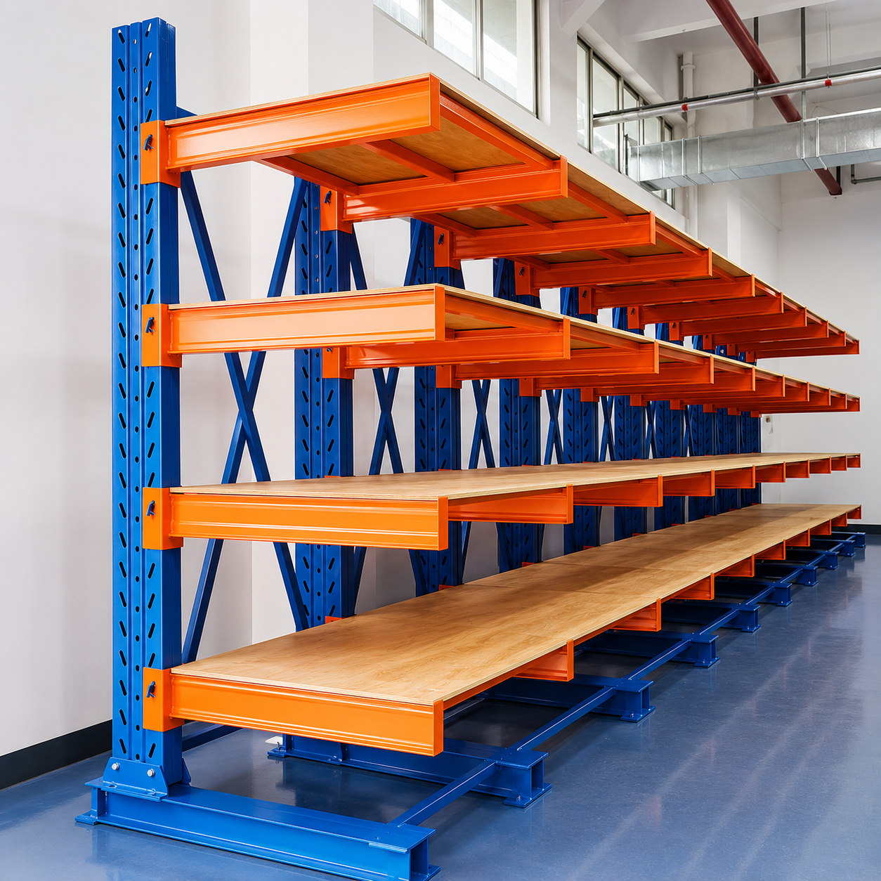 Heavy Duty Cantilever Racking System Single-Sided H-Beam Base for Industrial Timber and Pipe Storage Hub