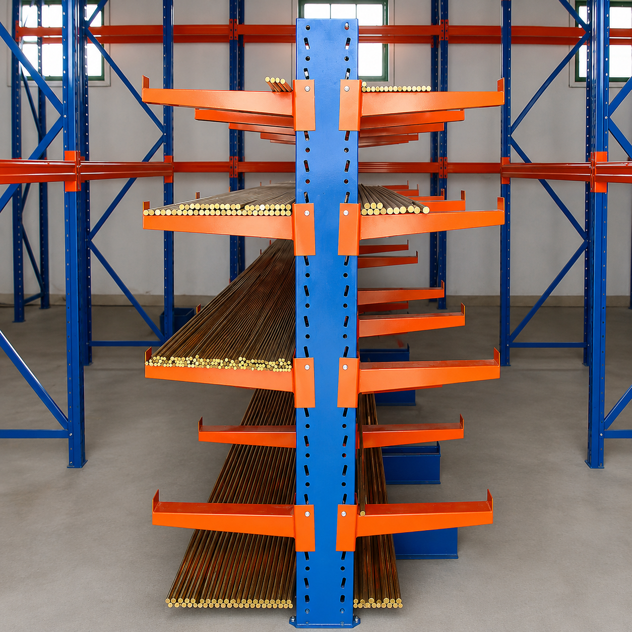 Heavy Duty Cantilever Racking System Single-Sided H-Beam Base for Industrial Timber and Pipe Storage Hub