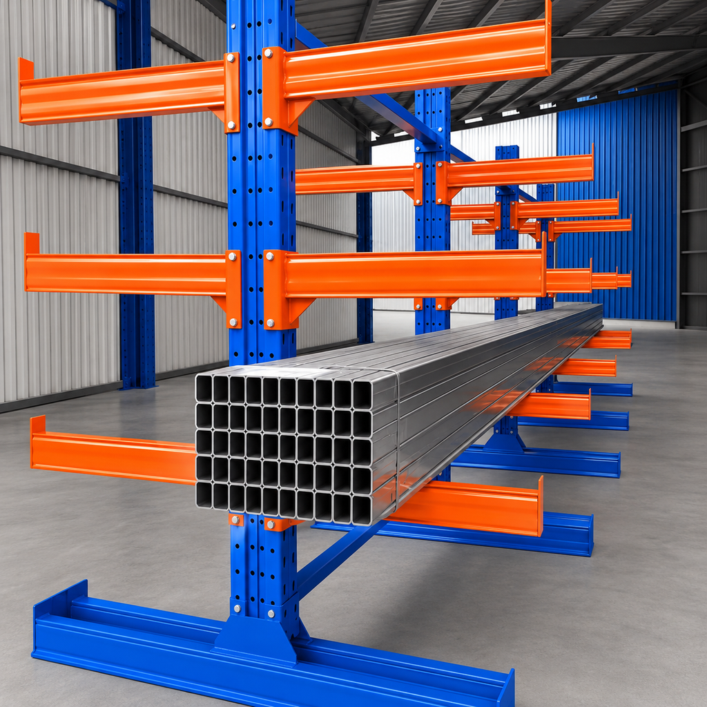 Custom Cantilever Racking System Single-Sided Heavy Duty for Long Pipe Storage and Timber Distribution