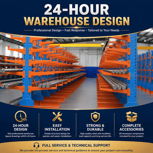 Adjustable Cantilever Racking System Rigid Frame for Industrial Timber and Aluminum Warehouse Storage Plan