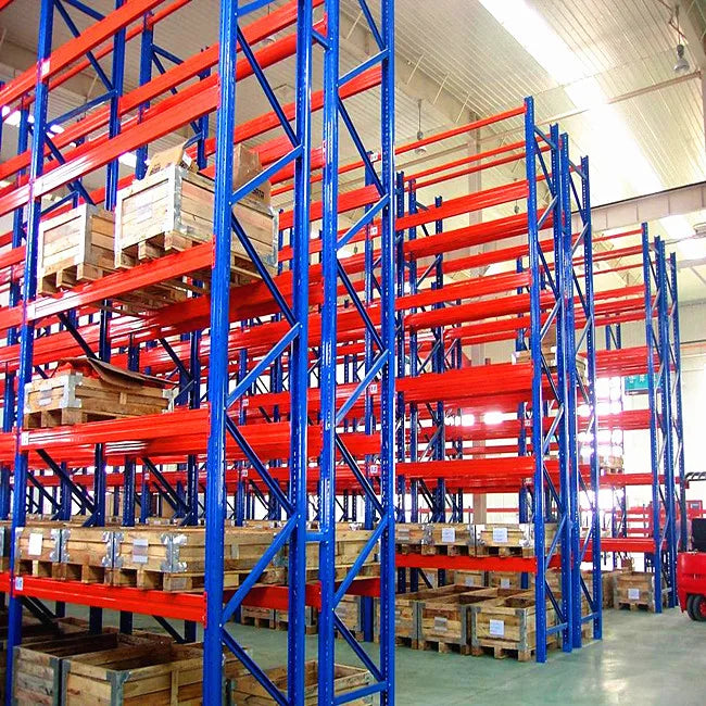 Blue and Orange Q235B Warehouse Pallet Racking - Side View