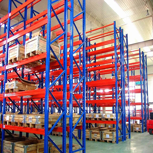 Blue and Orange Q235B Warehouse Pallet Racking - Side View