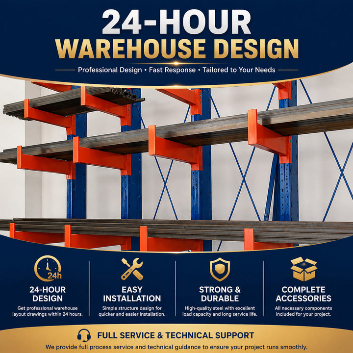 Industrial Cantilever Racking System H-Beam Base for Long Pipe and Aluminum Warehouse Storage Spec Plan