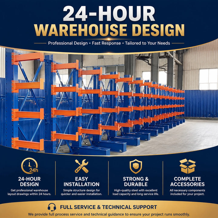 Large Load Cantilever Racking System Q235B Steel for Long Pipe and Timber Warehouse Storage Solution Plan