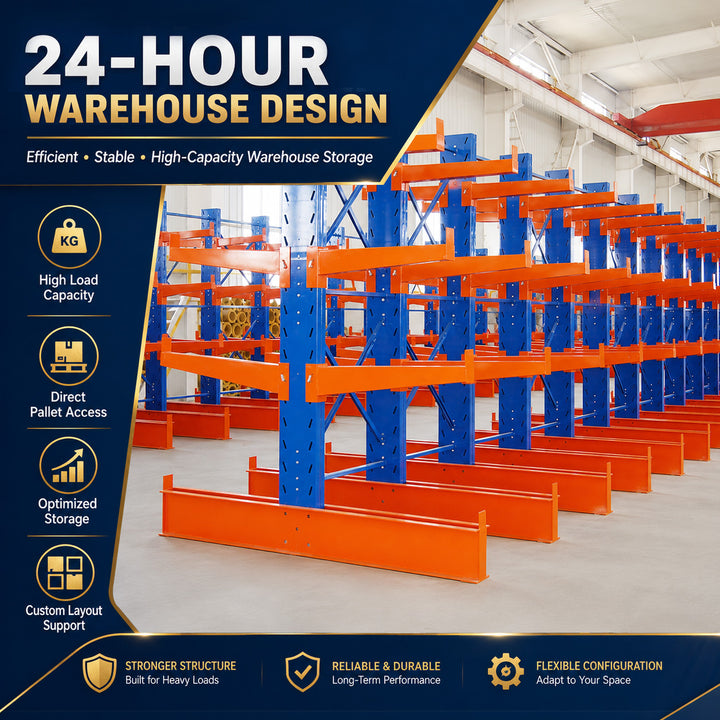Professional Cantilever Racking System Adjustable Tier for Warehouse Wood and Pipe Logistics Center Plan