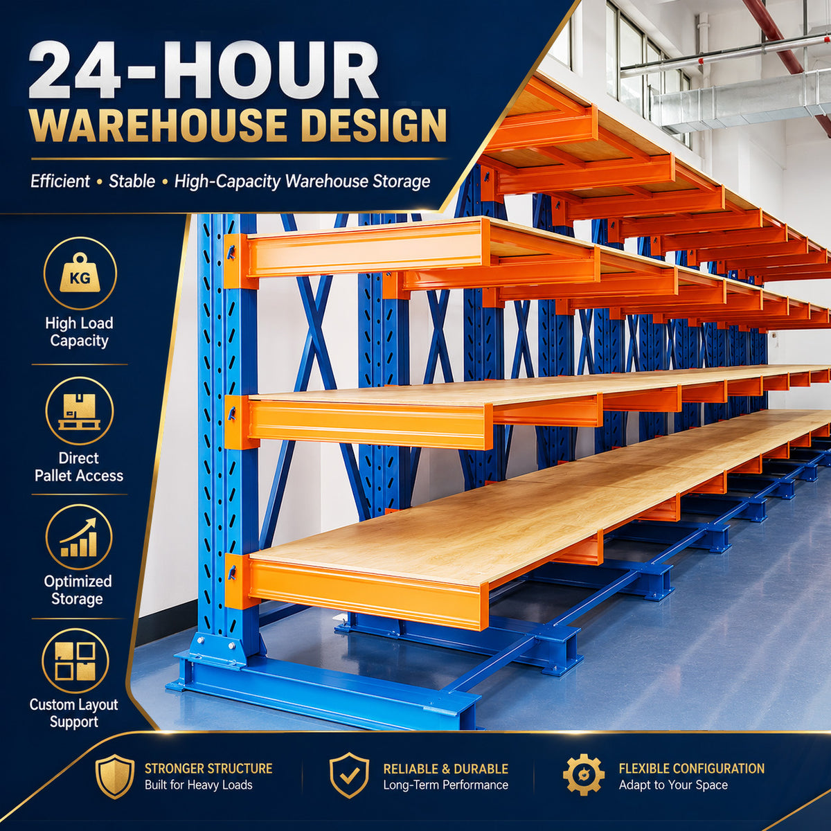 Q235B Steel Cantilever Racking System H-Beam Base for Industrial Steel and Pipe Logistics Distribution Hub