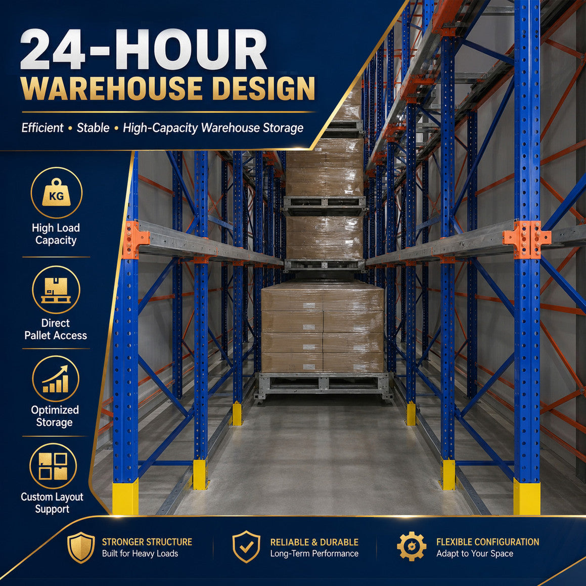 Q235B Steel Drive in Racking System Complete Safety Fittings for Bulk Pallets Food Manufacturing Warehouse Storage Rack