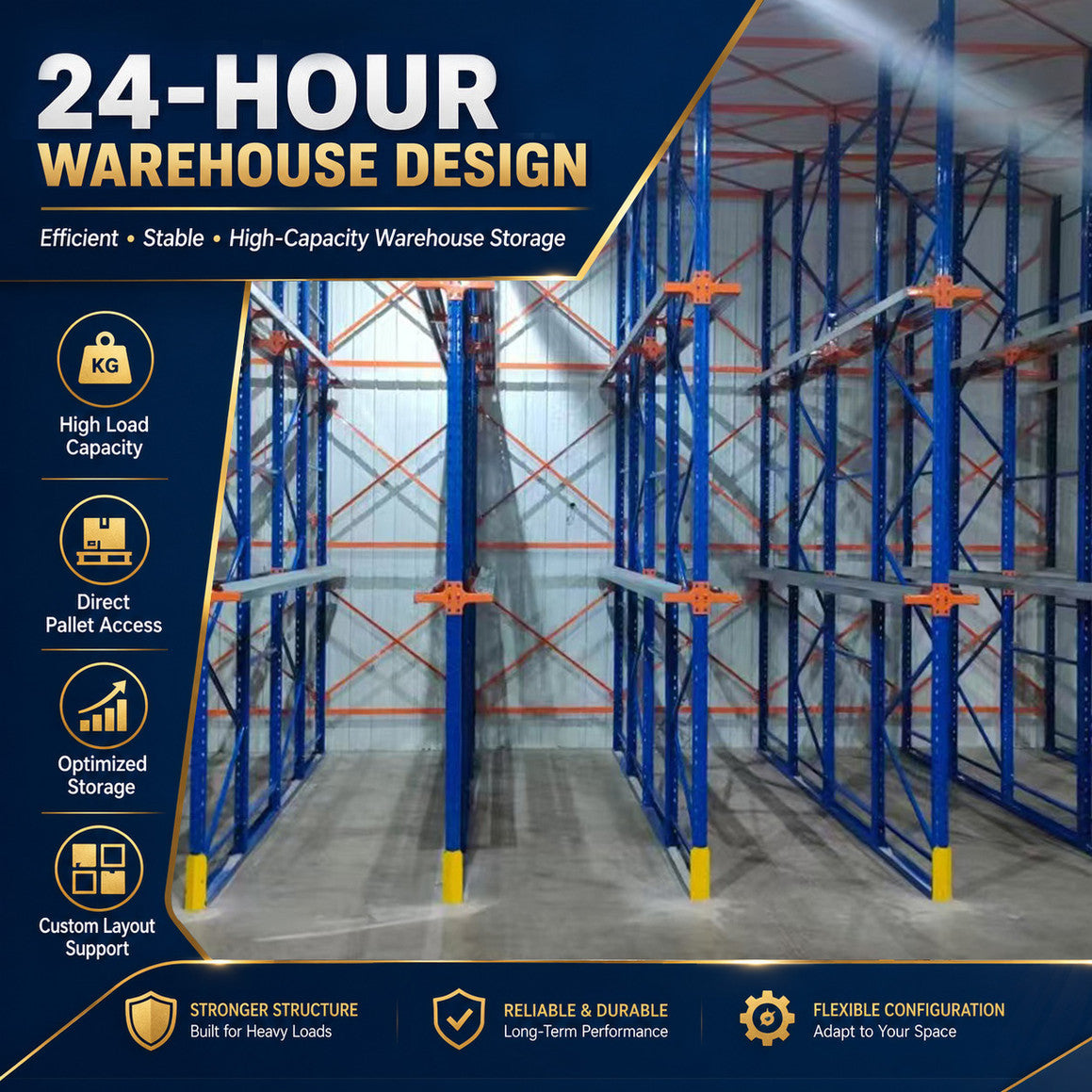Weather Resistant Q235B Steel Drive in Racking System Robust Support Arms for Frozen Pallets Seafood Cold Storage Storage Rack